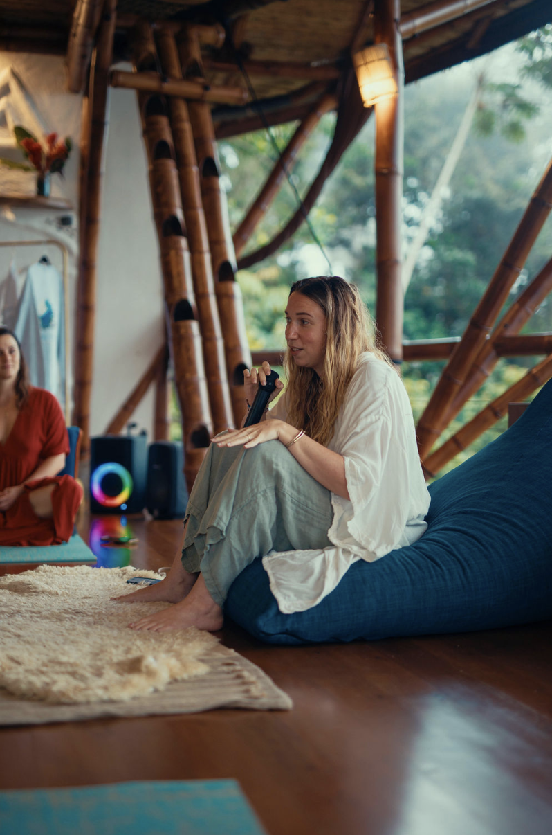Irishapi speaking with retreat guests in the Yoga Shala